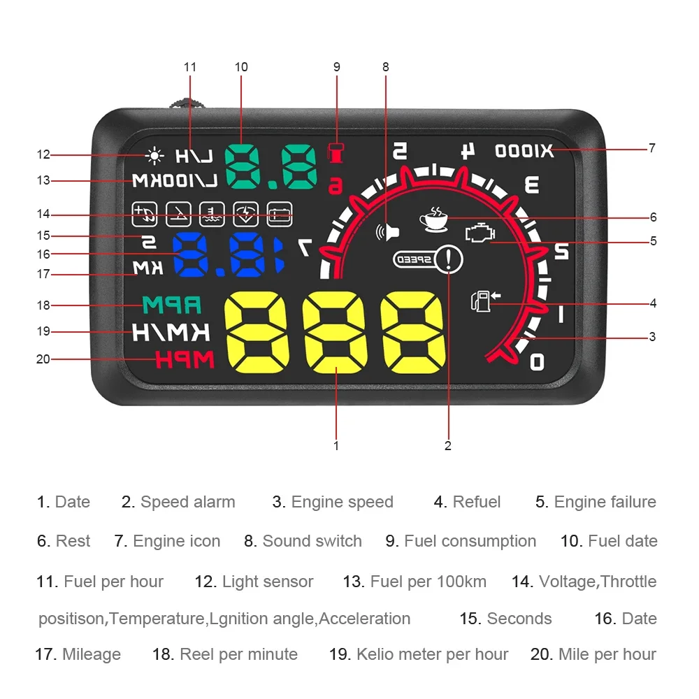 Pantalla HUD W02 proyector velocidad, temperatura y voltaje - imagen 3