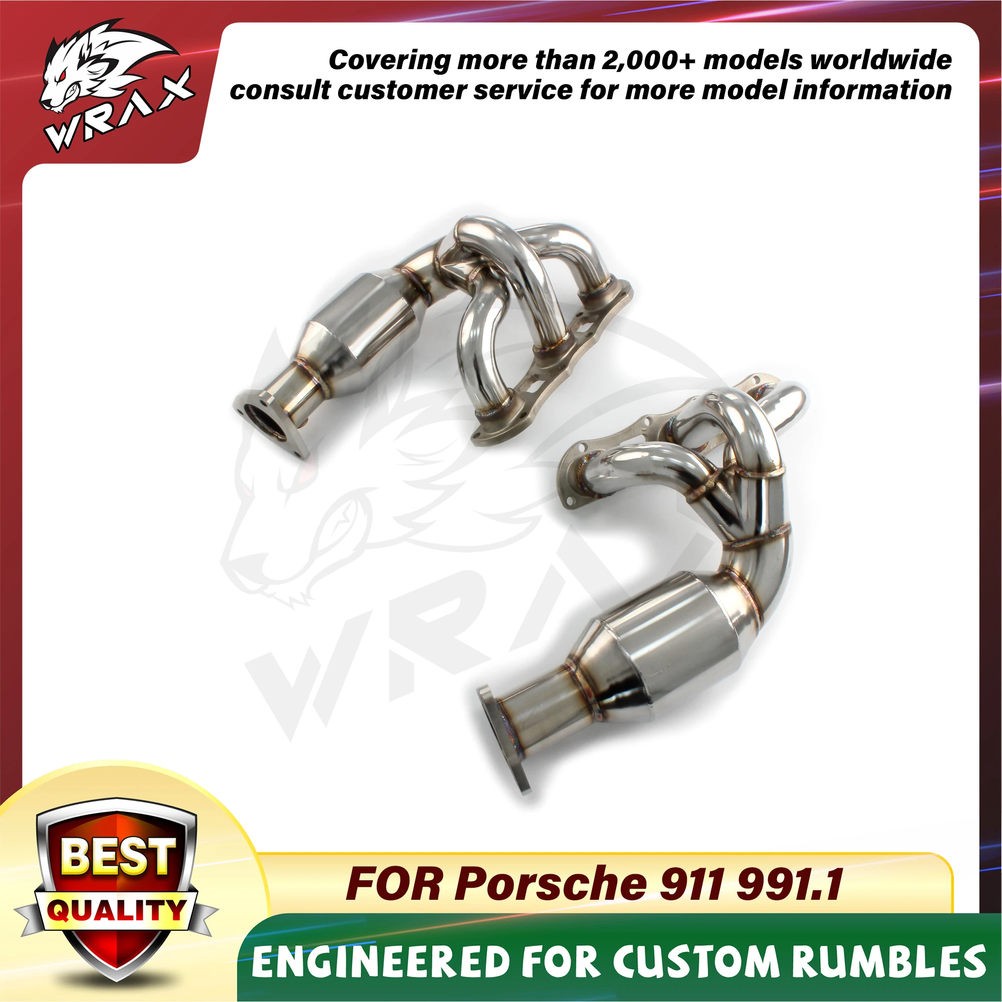 WRAX-colector de escape de alto flujo para Porsche 911 997,2, accesorios de coche con cabezal catalítico sin tubo sin gato