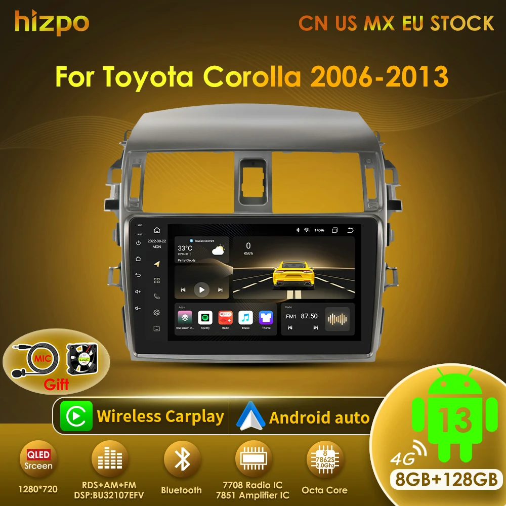 Radio Android 13 Hizpo para Toyota Corolla E140/E150 GPS Carplay