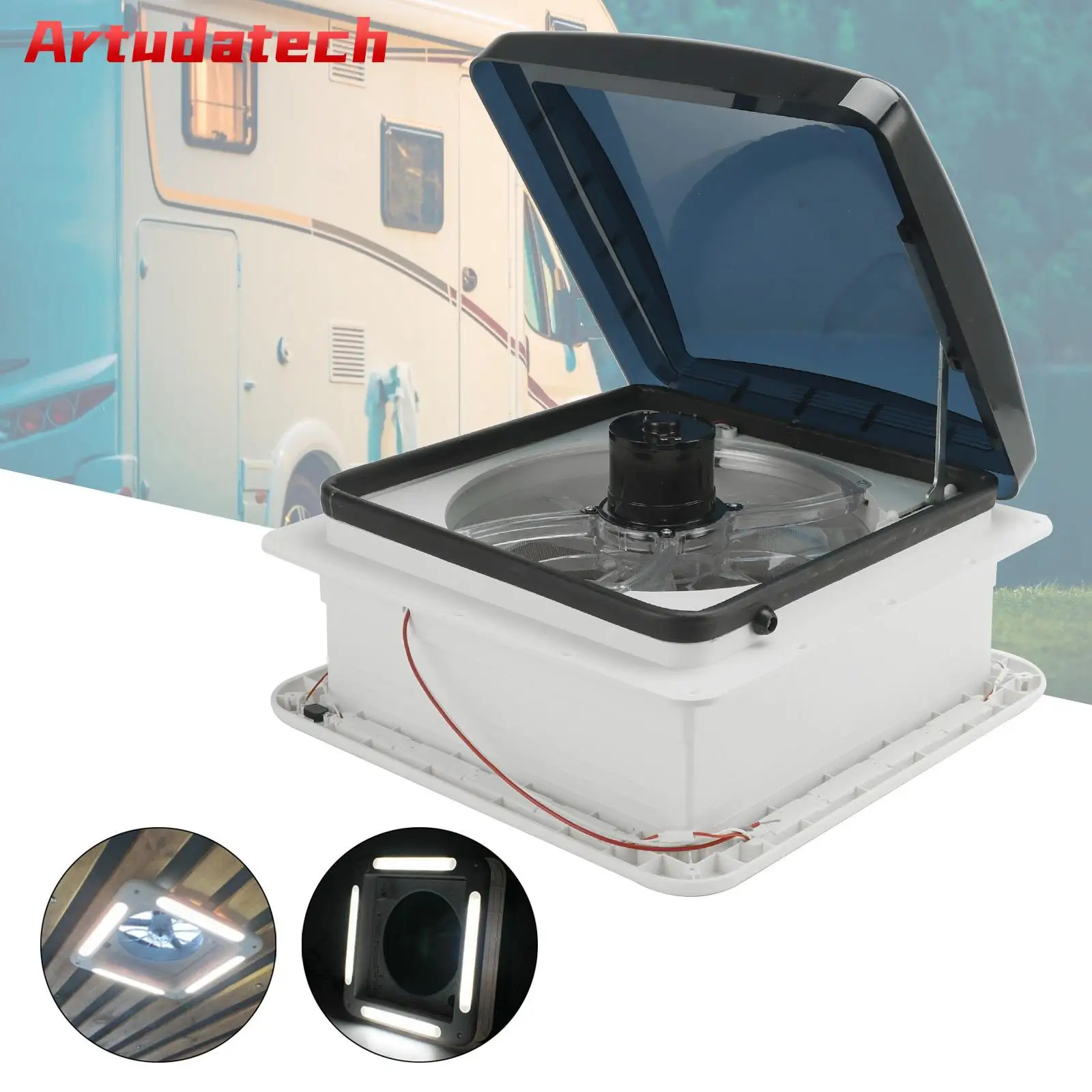 Ventilador de techo Artudatech para caravana de 14”, 12 V con LED