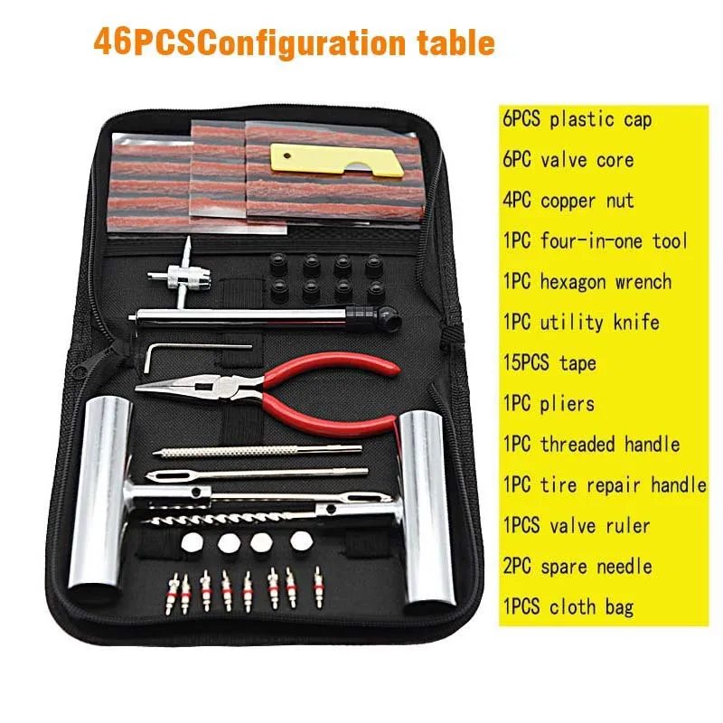 Kit reparación neumáticos coche 46 piezas