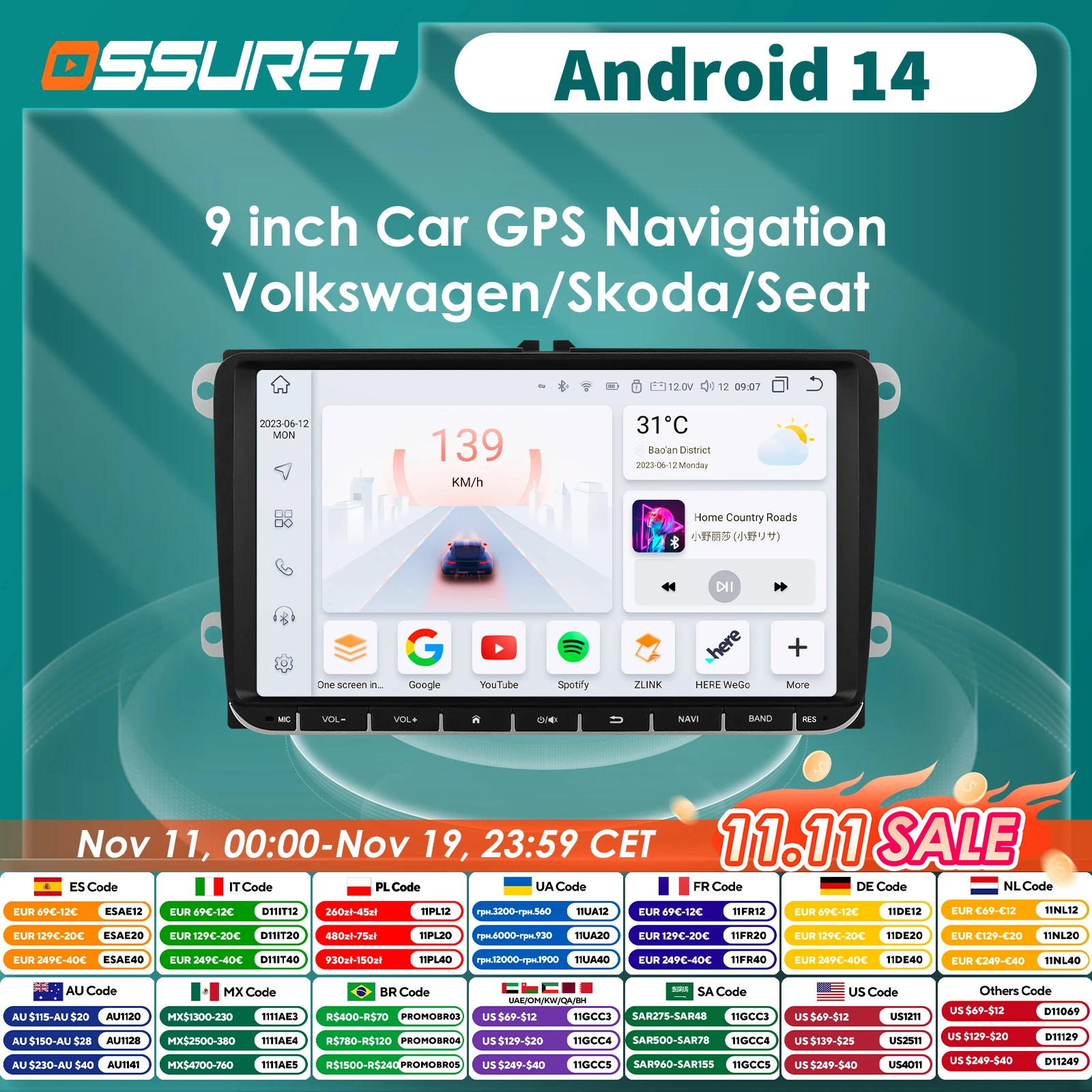Radio 2DIN Android 14 con GPS para VW Golf 5 y Passat B6