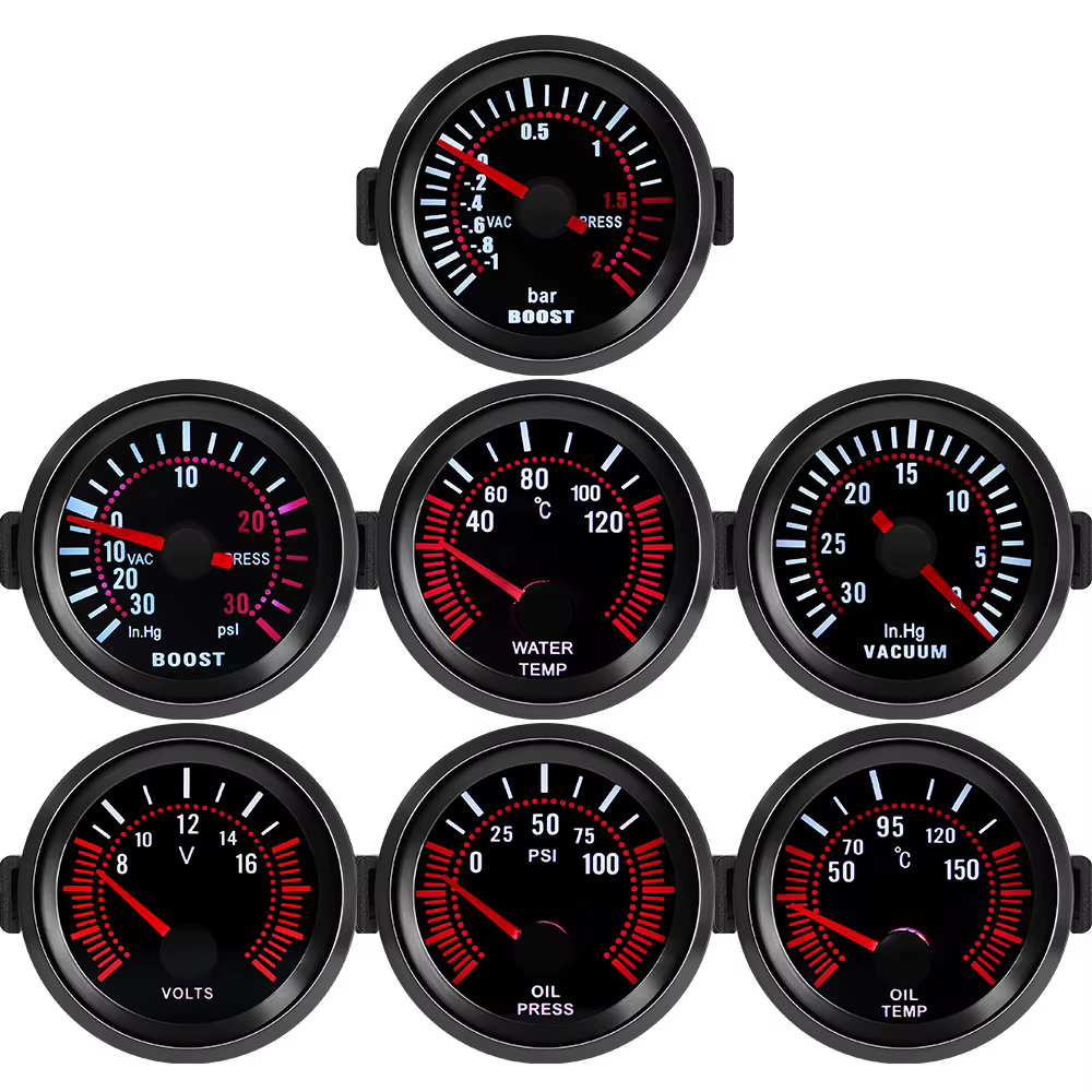 Tacómetro 52 mm ahumado con indicadores de turbo, agua y aceite