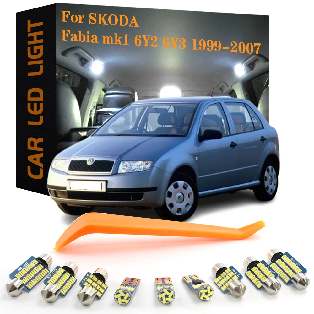 7 Uds luces interiores LED para coche Canbus para Skoda Fabia 1 MK1 6Y2 6Y3 Sedan Hatchback 1999 2000 2001 2002 2003 2004 2005 2006 2007