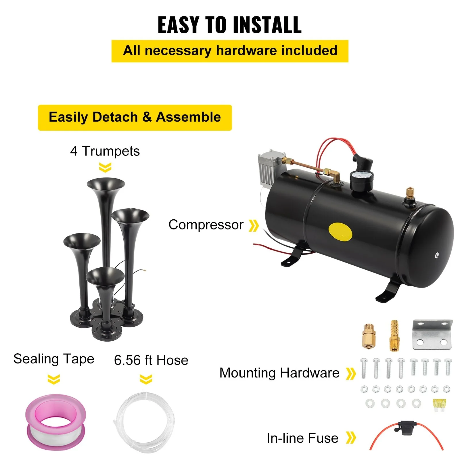 Kit de bocina de aire para camiones con compresor y tanque - imagen 4