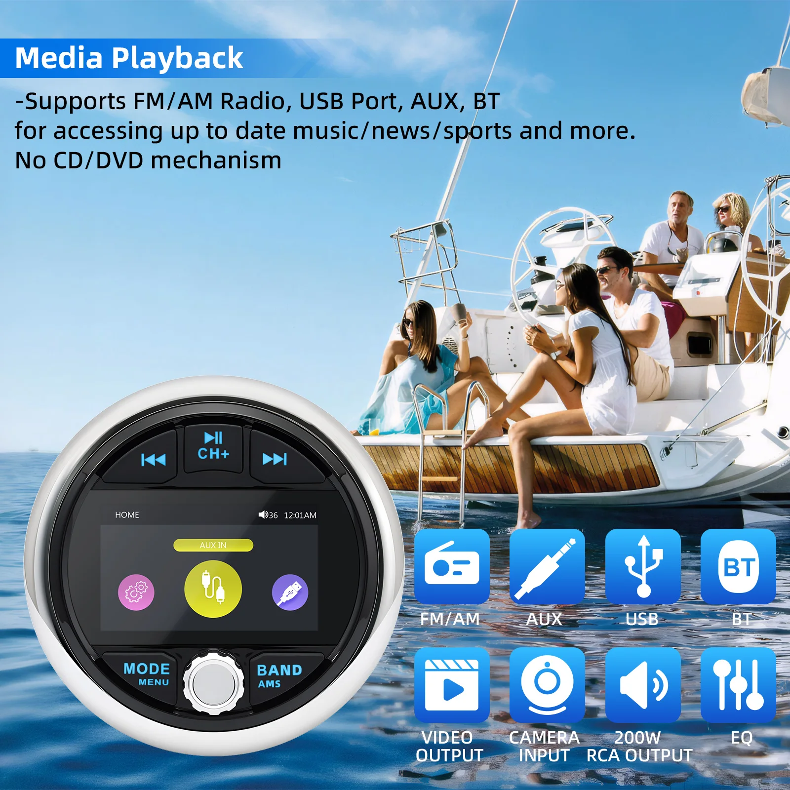 Radio MP5 Bluetooth FM/AM con RDS para ATV y UTV
