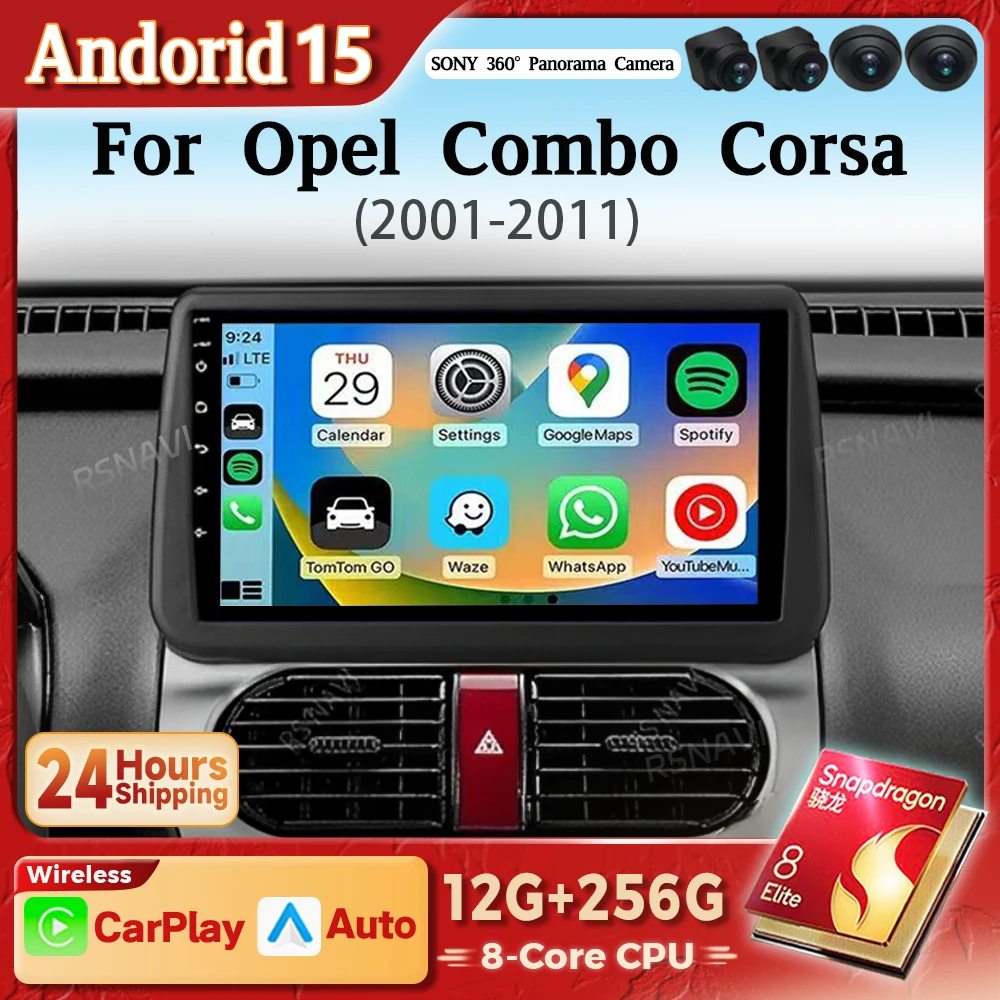 Radio multimedia Android 15 con CarPlay para Opel Combo, Corsa y Tigra