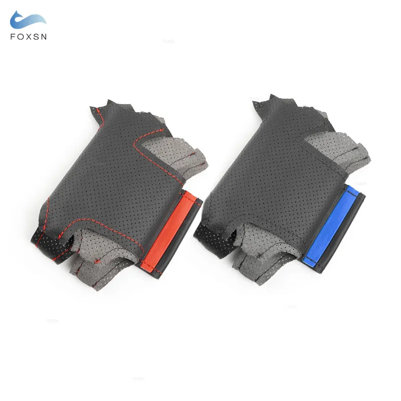 Funda volante trenzada Peugeot 208/2008, cuero negro con línea azul - imagen 2