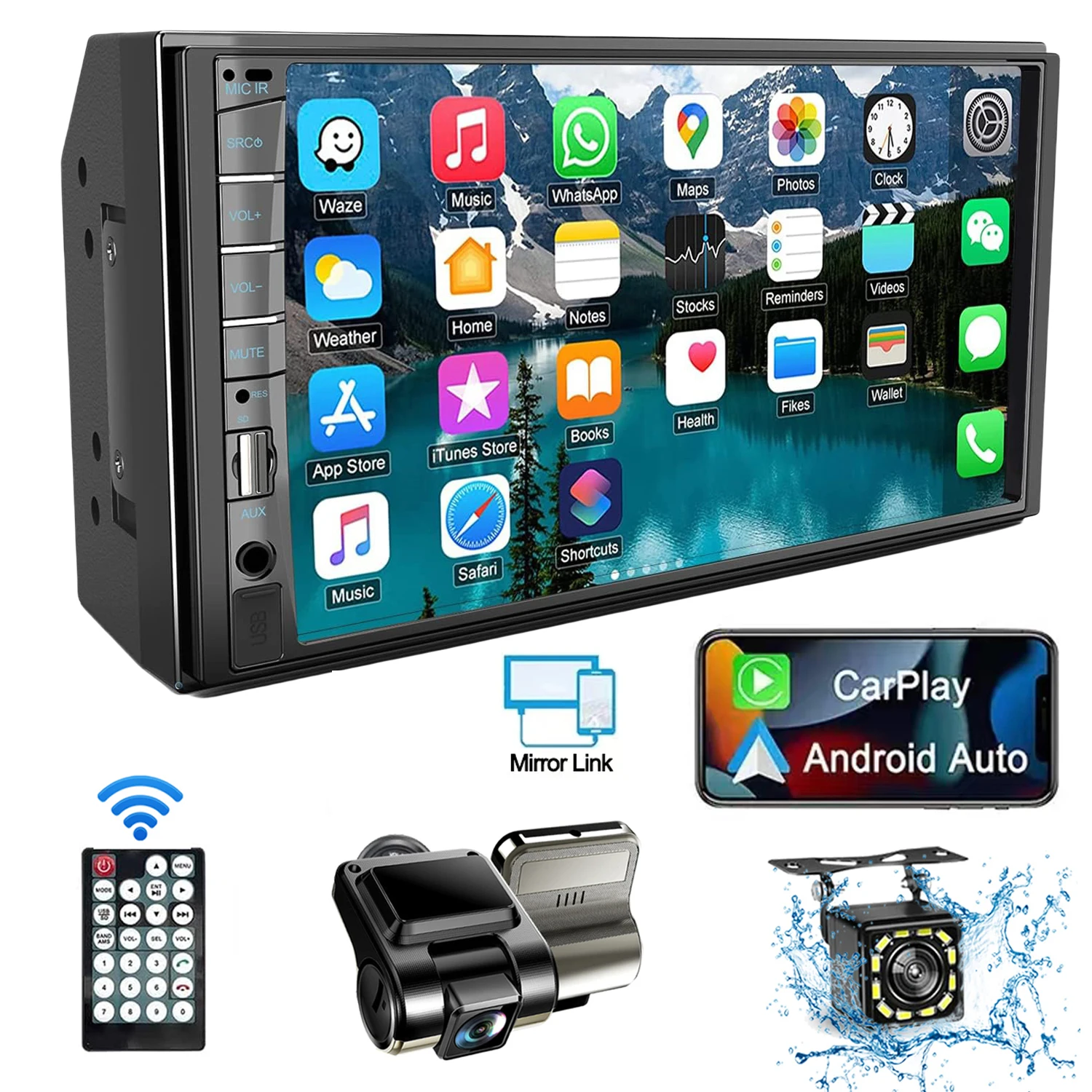 Autoradio 2 DIN 7″ táctil Bluetooth cámara marcha atrás USB FM