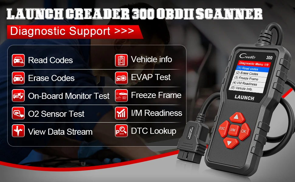 LAUNCH CR300 conectado al vehículo listo para diagnosticar