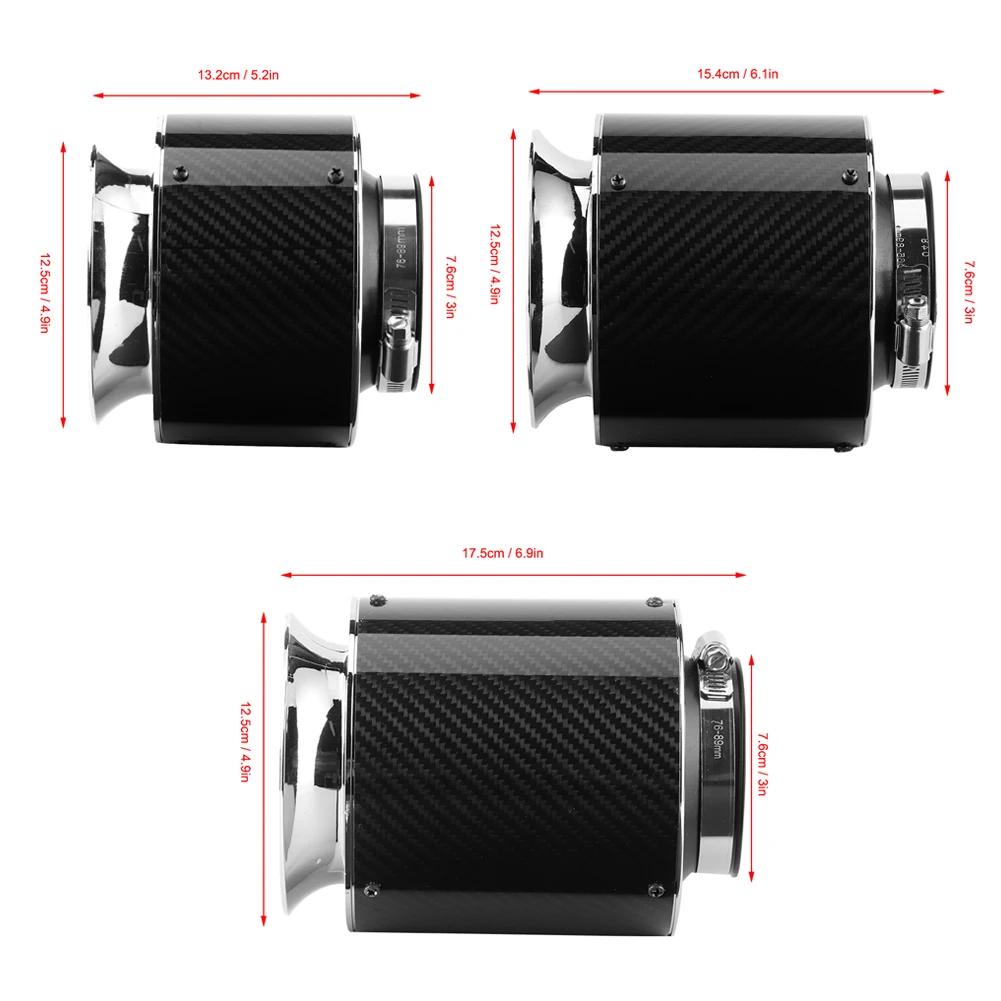 Filtro aire alto flujo 76mm fibra carbono Racing universal - imagen 2