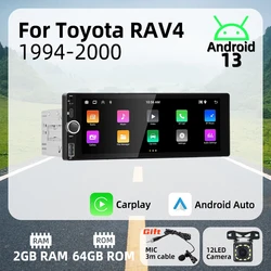 Carplay Android Auto Android Car Multimedia 1 Din Radio para Toyota RAV4 1994-2000 6,86 "pantalla estéreo unidad principal Autoradio