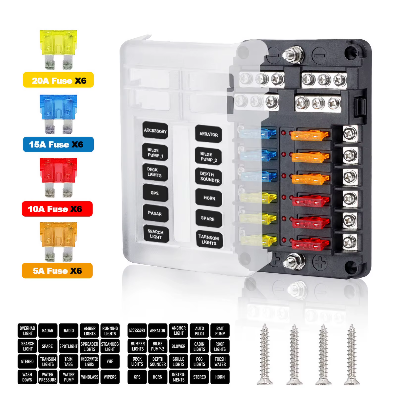 Panel portafusibles con LED para coche y barco