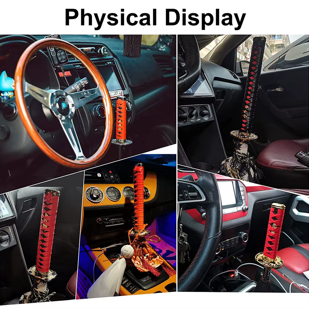Pomo de cambio automático estilo katana JDM, rojo y negro - imagen 4