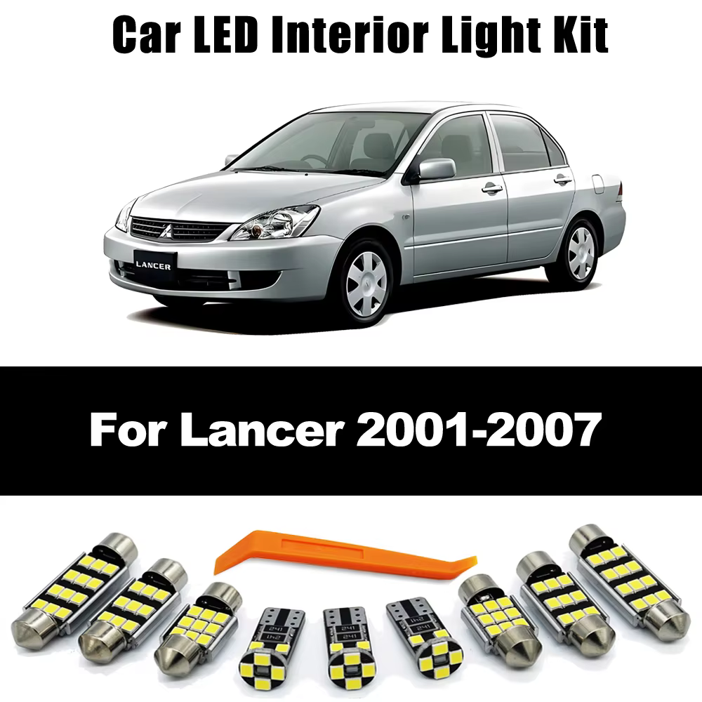 ZITWO 10 Uds bombilla de lectura de coche para Mitsubishi Lancer 2001 2002 2003 2004 2005 2006 2007 Kit de luces LED para maletero de mapa de cúpula Interior