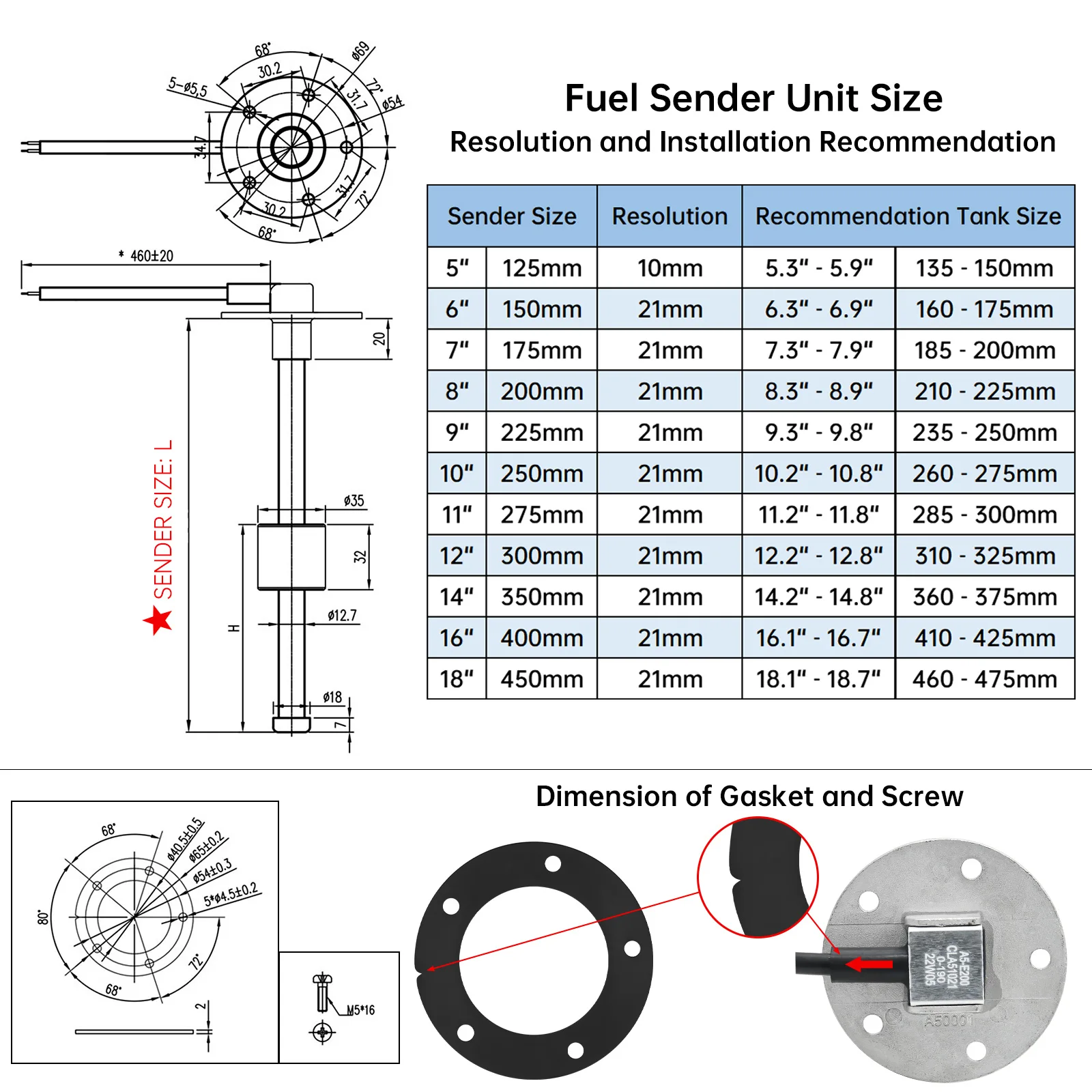 Un indicador de nivel de combustible marino para barco, coche, 52MM, con luz de alarma para Sensor de nivel de combustible de acero inoxidable, 0-190Ohm, 100-550mm, medidor de tanque de aceite - imagen 4