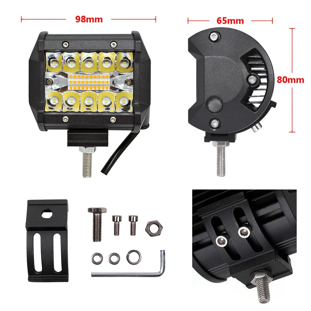 Luz de trabajo LED todoterreno blanco y amarillo tres ojos