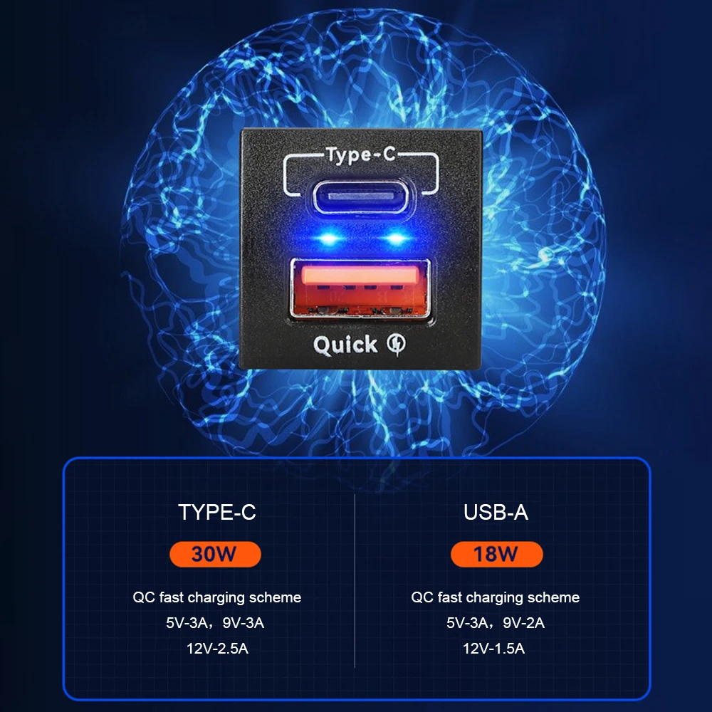 Cargador USB-C PD QC3.0 con voltímetro para Toyota - imagen 5