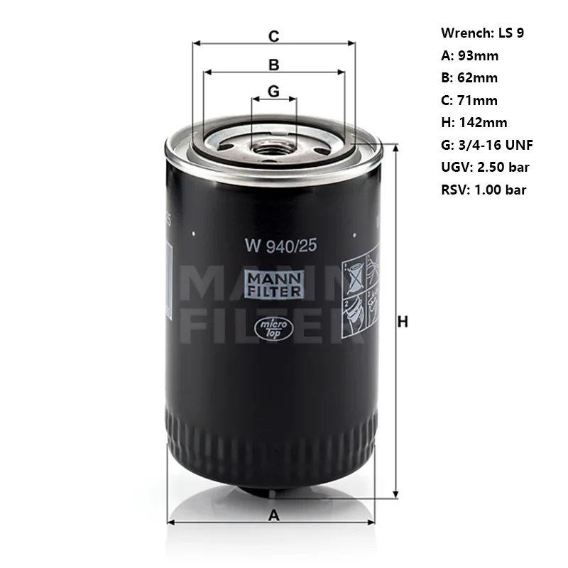 MANN-FILTER W 940/25 filtro de aceite para VW Passat B5 y Audi A4/A6 - imagen 2