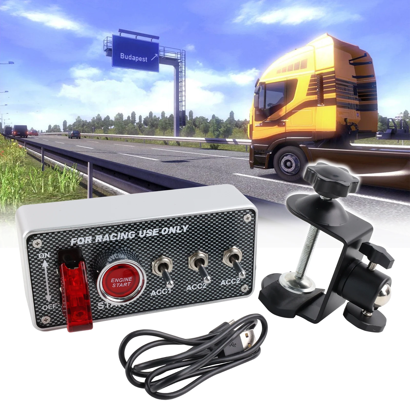 Panel Interruptores Simracing 12V USB Botones LED Estilo Carbono