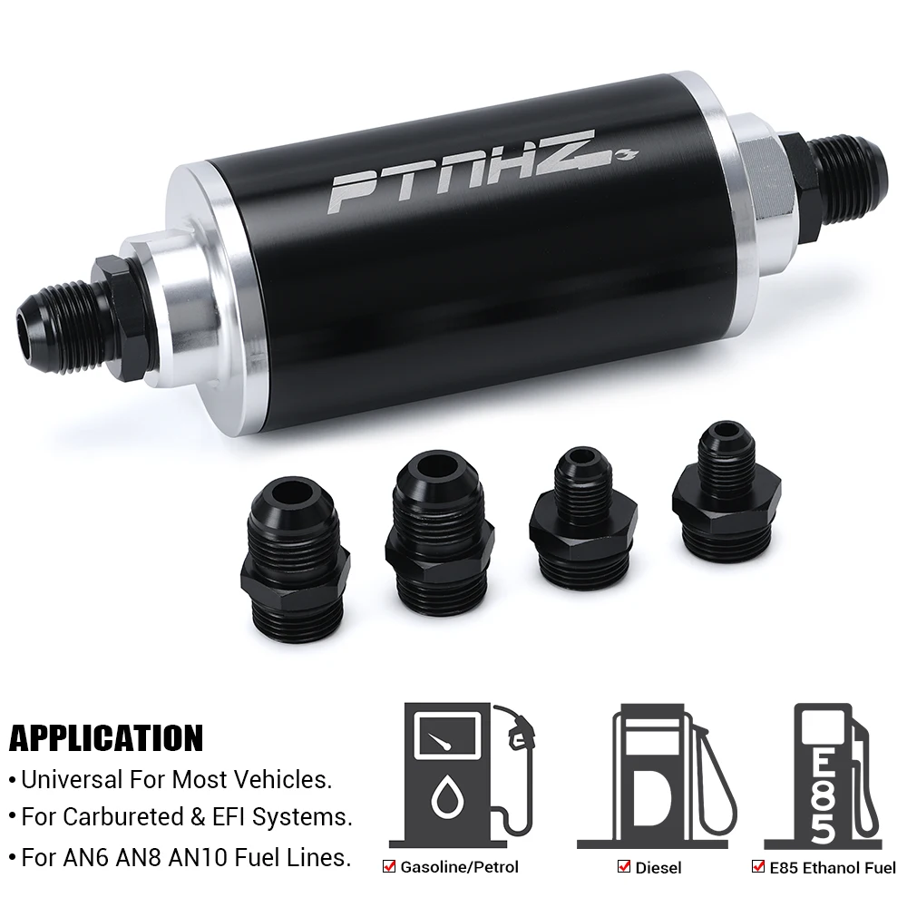 WLR - 58mm Universal Inline Fuel Filter with Adaptor AN6 AN8 AN10 Fittings 50 Micron Element And 60mmFuel Filter Bracket For E85 - imagen 5