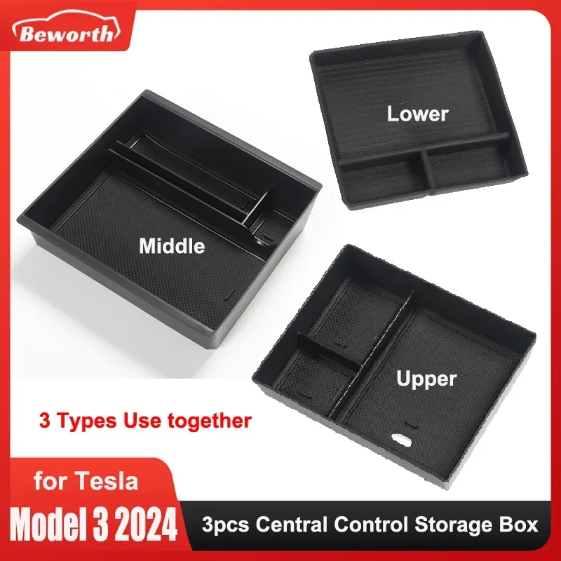 Reposabrazos central Tesla Model 3 Highland – caja almacenamiento flocado