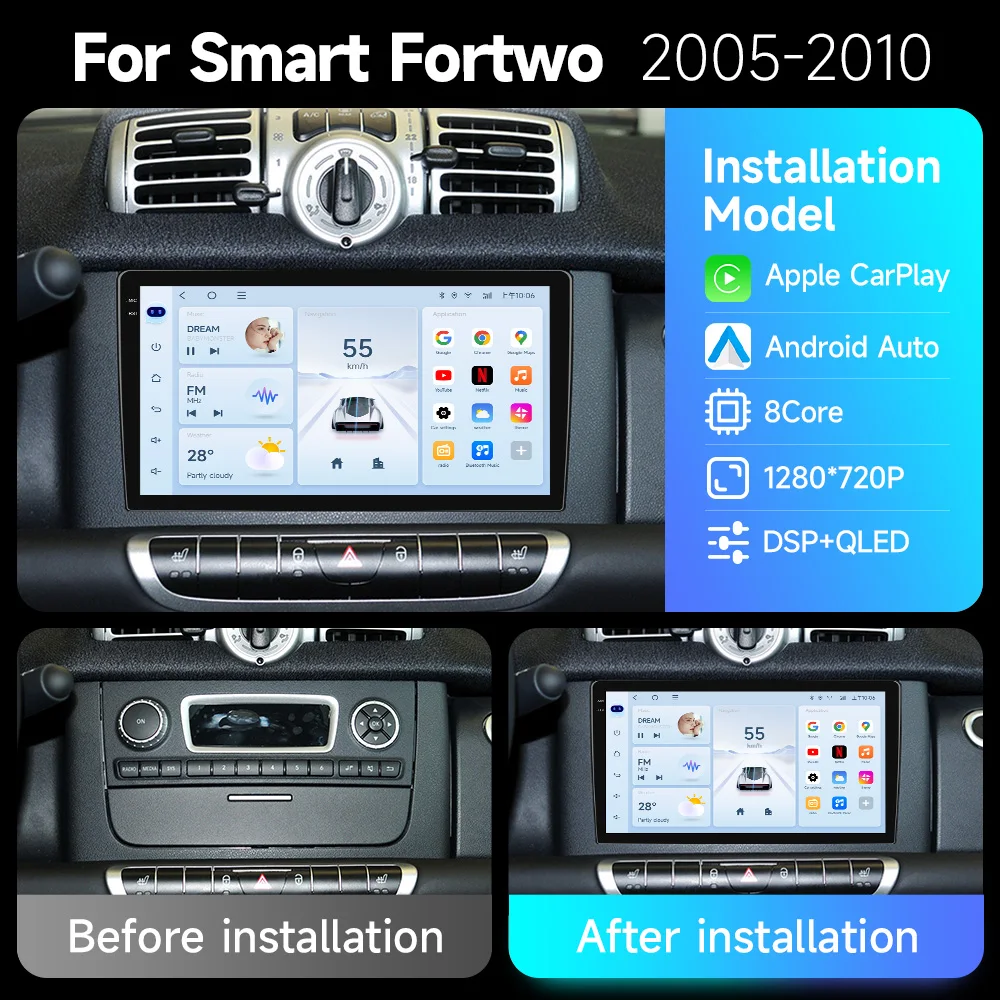 JIUYIN Radio de coche para Smart Fortwo 451 2005 - 2015 CarPlay inalámbrico Android Auto No 2 din 2din DVD - imagen 2