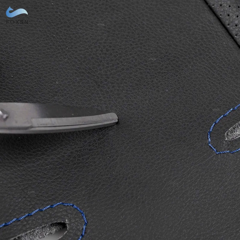 Para Opel Corsa C Combo C 2001-2006 Vauxhall Holden Tigra trenza a mano protector para volante de coche cuero negro línea azul tira azul - imagen 5