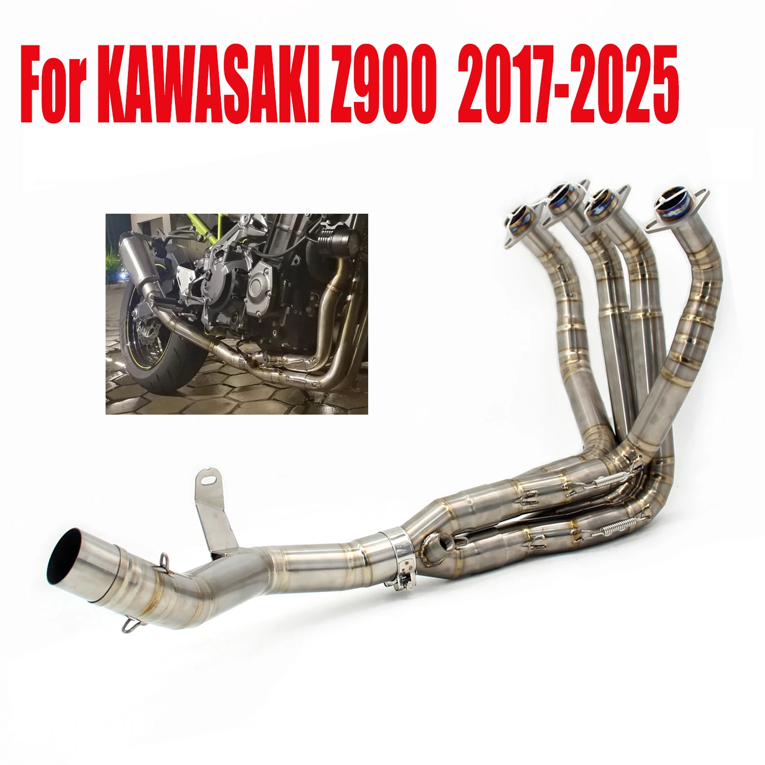Tubo delantero de escape para Kawasaki Z900 Titanio y acero inoxidable