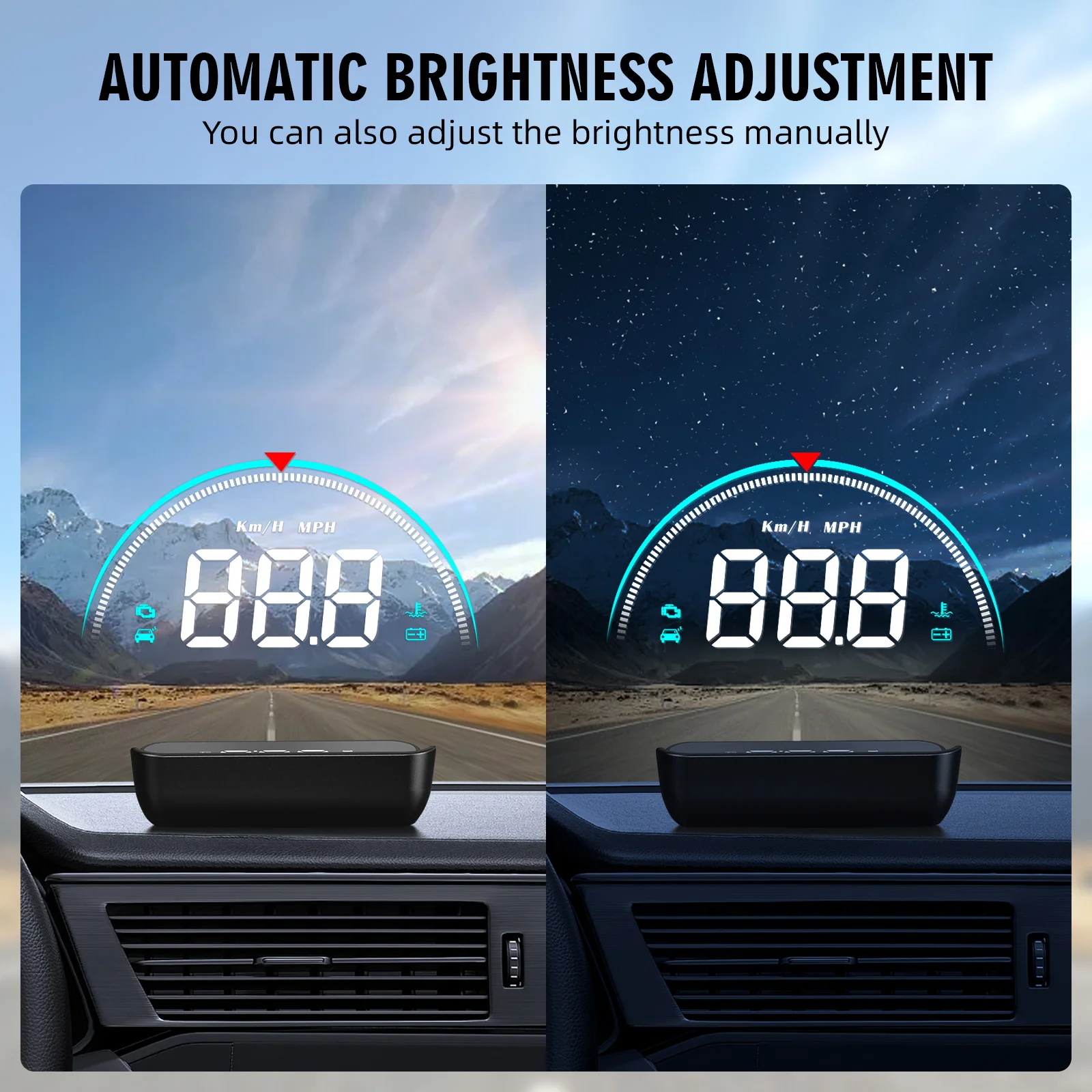 Pantalla HUD Head Up para coche, velocímetro OBD, proyector de parabrisas, medidor de velocidad de voltaje de temperatura del agua Digital inteligente con advertencia de exceso de velocidad - imagen 3