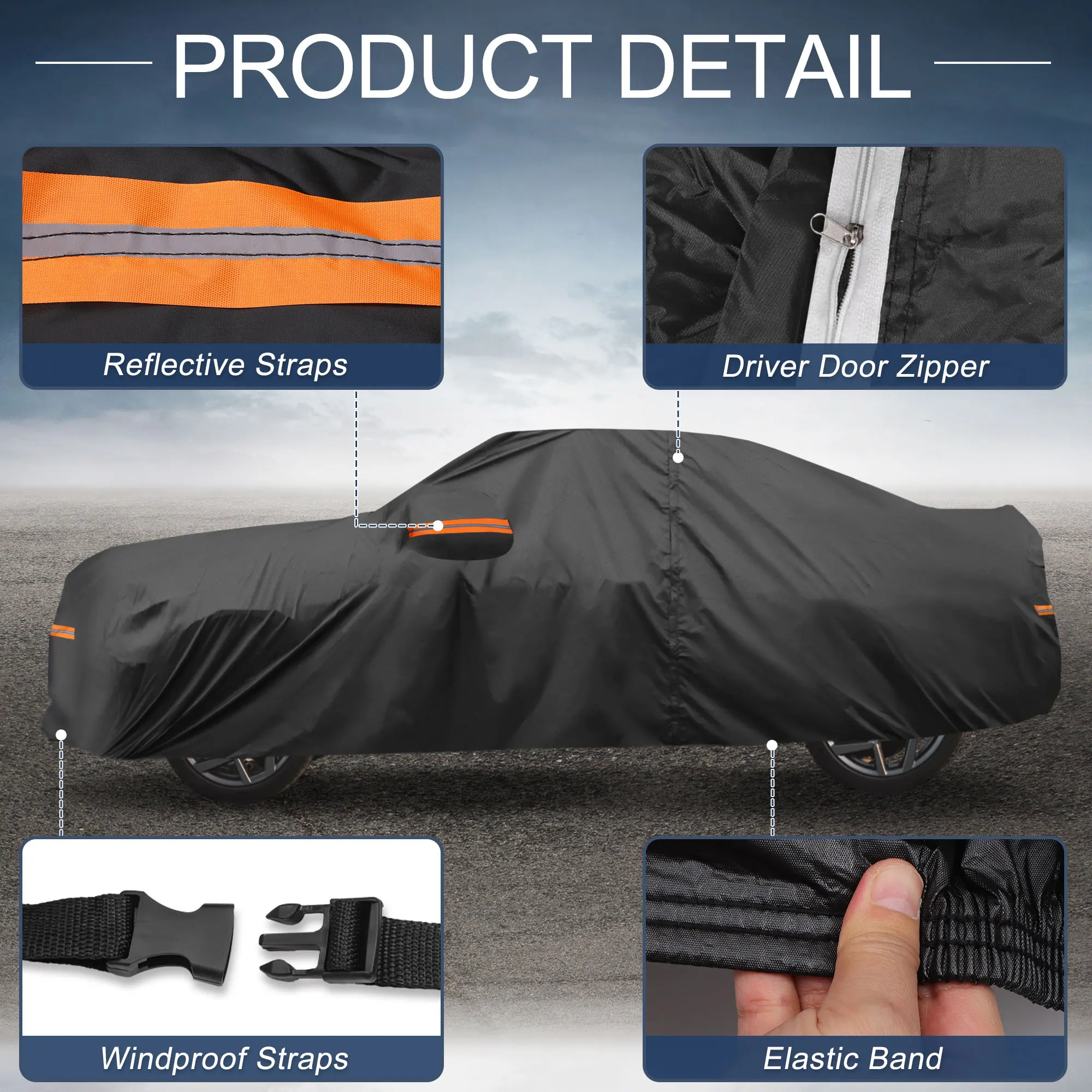 UXCELL cubierta de coche para Toyota Supra 210D-PU cubiertas completas para exteriores para todo tipo de clima con cremallera de puerta protección impermeable contra la lluvia y el sol - imagen 5