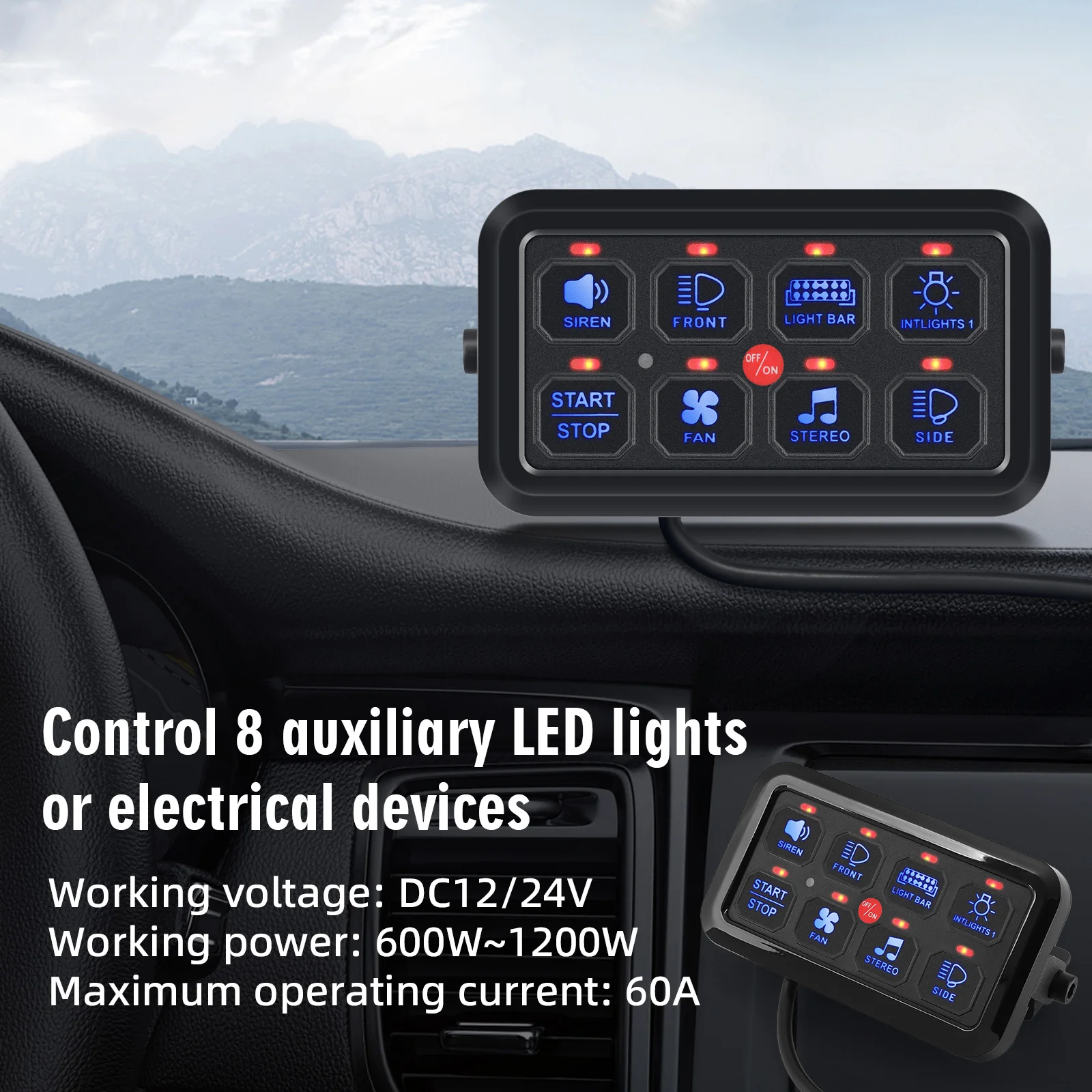 Panel interruptor retroiluminado LED 6/8 bandas relé SUV náutico - imagen 3