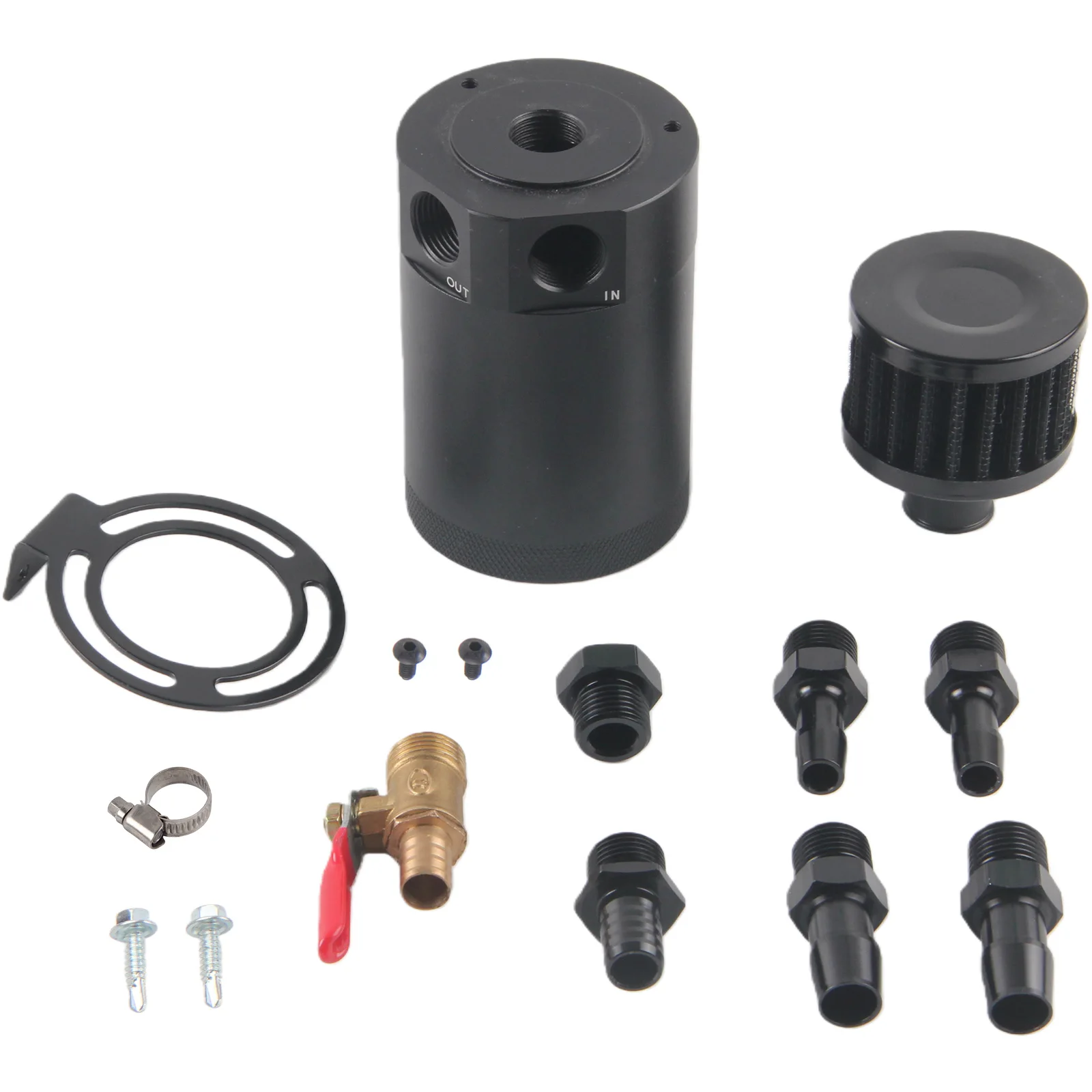 Lata de captura de aceite universal de aluminio con acabado negro