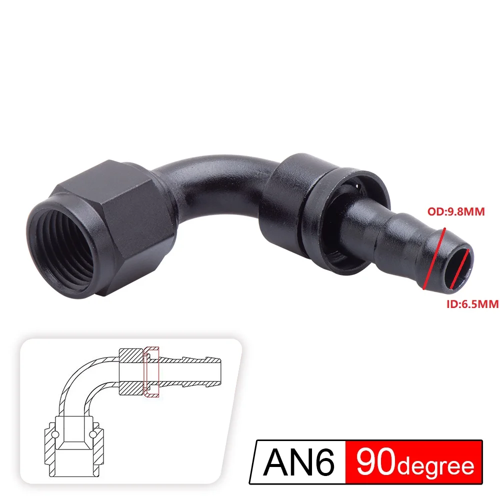 Uuiversal-accesorio de combustible y aceite de aluminio AN6 AN8 AN10, manguera de empuje de combustible, 0, 90, 45, 180 grados, extremo de manguera de tubo de goma - imagen 4