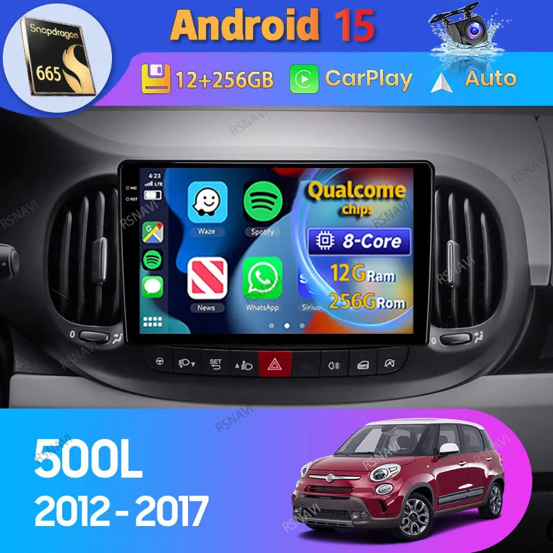 Radio 2 DIN Android 15 para Fiat 500L con CarPlay y GPS