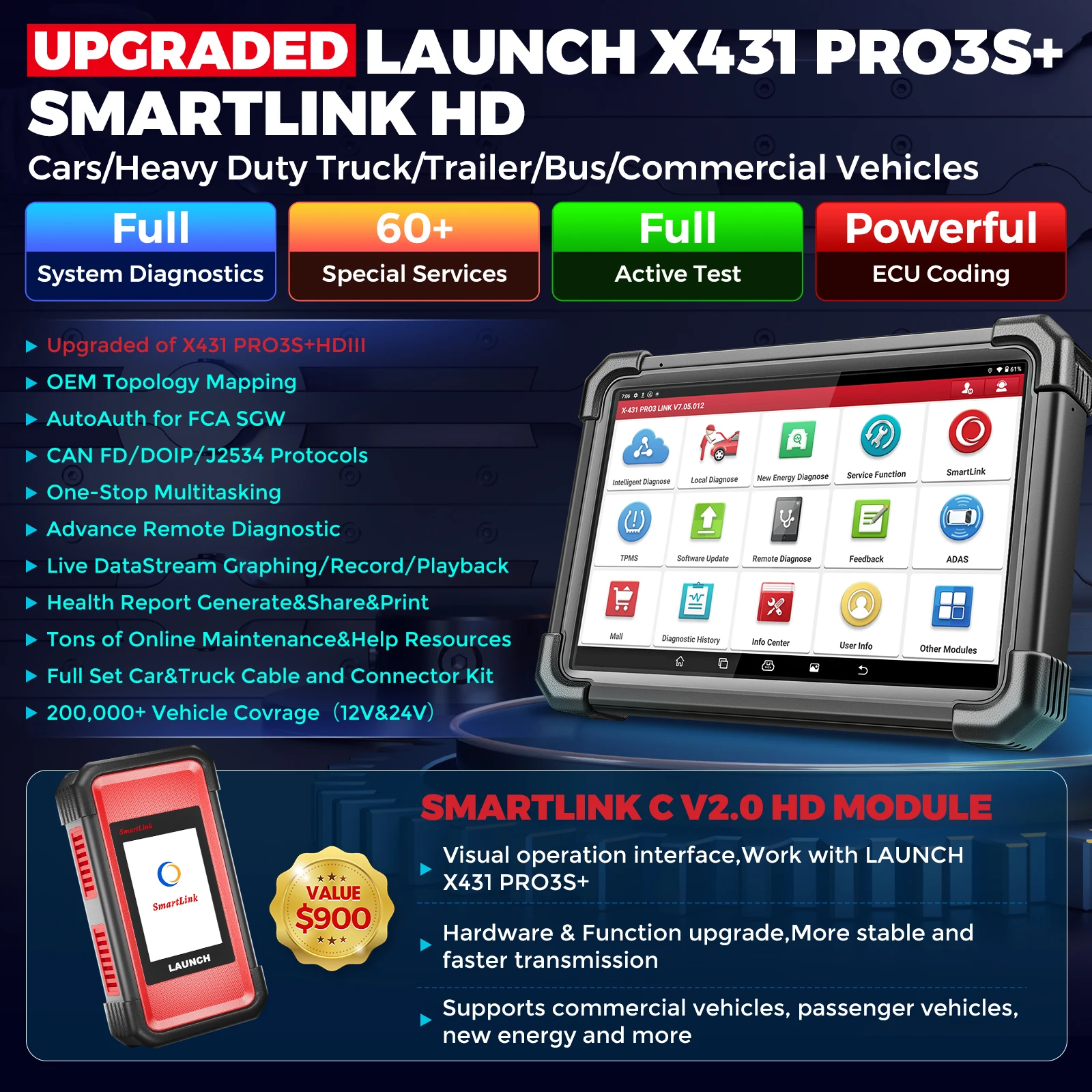 Escáner diagnóstico Launch X431 PRO3S+ Smartlink HD – Coche y Camión - imagen 2