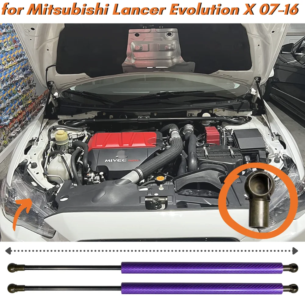 Puntales de capó para Mitsubishi Lancer Evolution X EVO 10 CZ4A 2007-2016, resortes de Gas para capó delantero, soportes de elevación, barras, cantidad (2)
