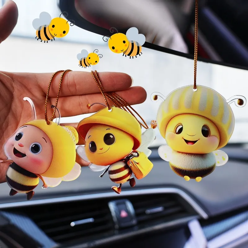 Nuevo colgante de acrílico para decoración navideña de coche pequeño, colgante con bonito espejo de coche de dibujos animados, accesorios para bolsa de libros, llavero colgante - imagen 3