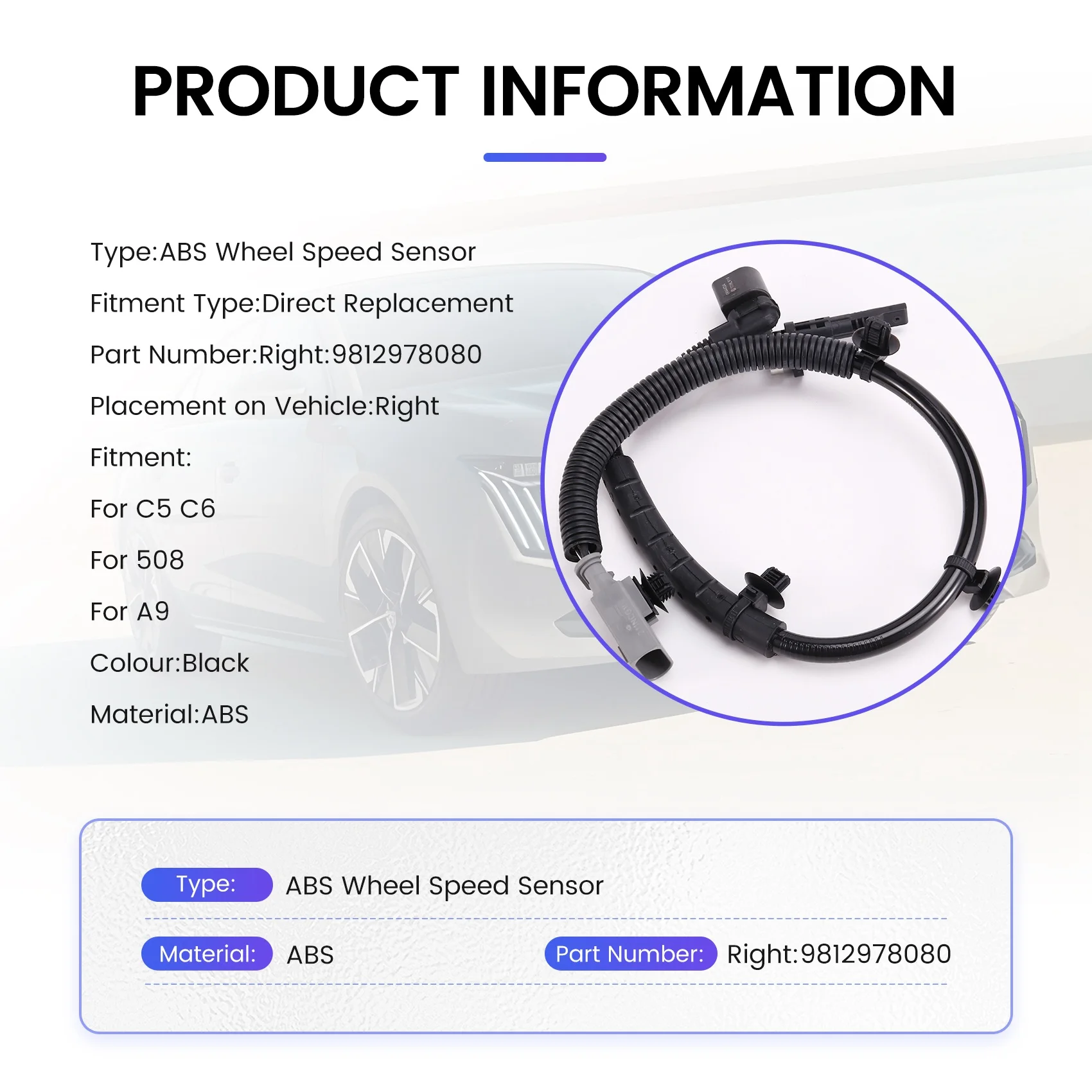Sensor velocidad ABS rueda Citroen C5 C6 Peugeot 508 - imagen 4