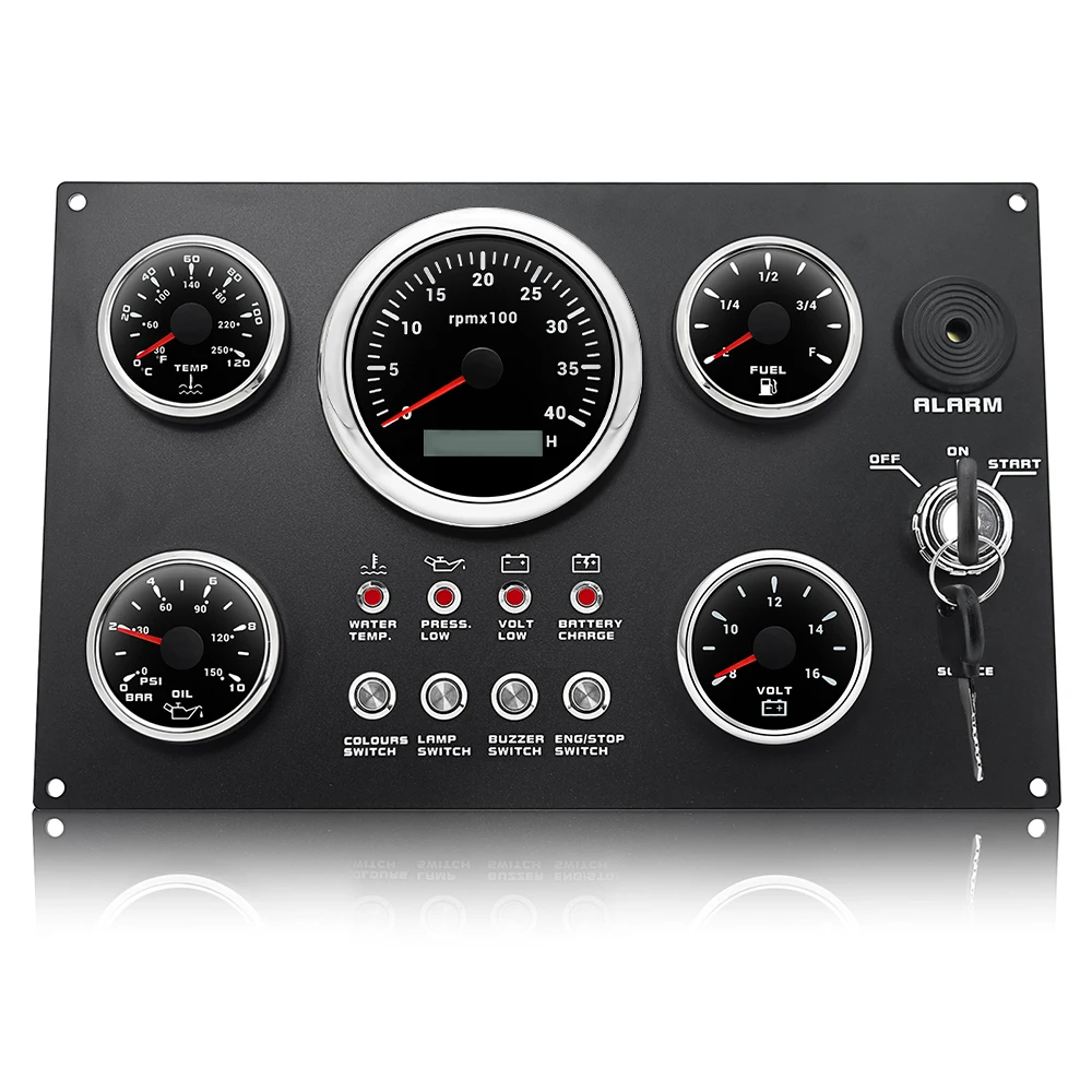 Panel marino AD 5 con tacómetro 0-4000 rpm, llave y LED multicolor