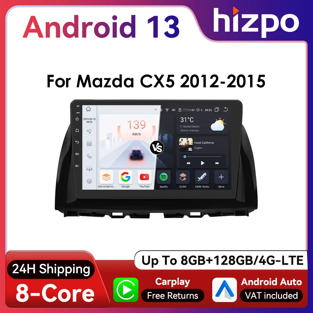 Radio 2DIN Android Auto Mazda CX-5 2012-2015 con GPS y CAM 360