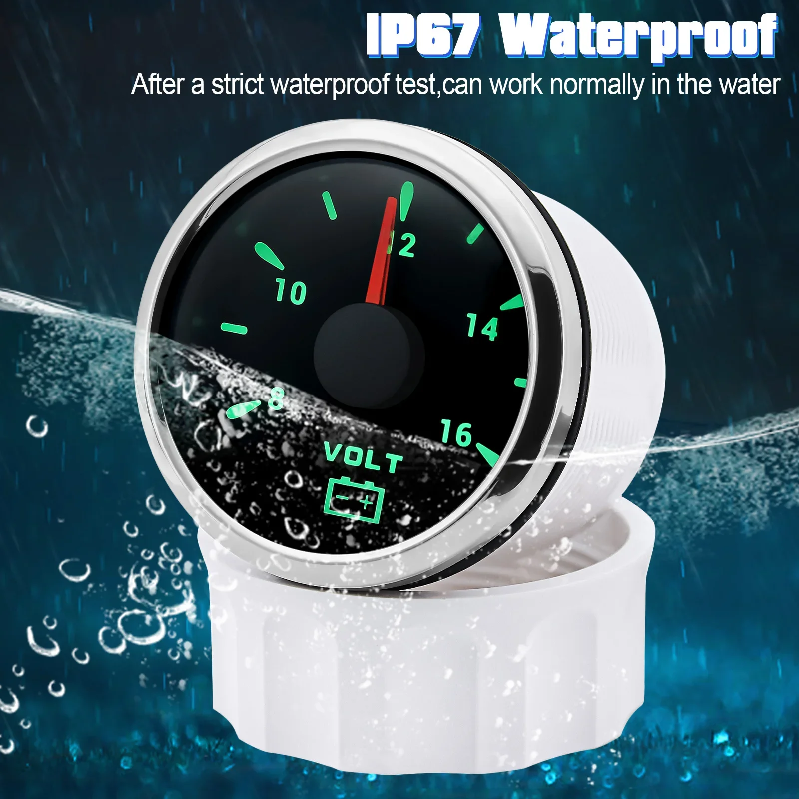 Voltímetro de retroiluminación AD de 7 colores, medidor de voltaje de 8-16V y 52mm para barco marino, coche, camión, indicador LED de voltios, 12V, 24V personalizado - imagen 2