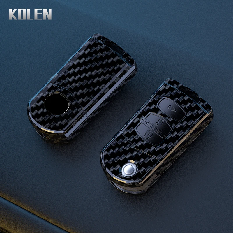 Funda ABS para llave Mazda, efecto fibra de carbono, 2-4 botones