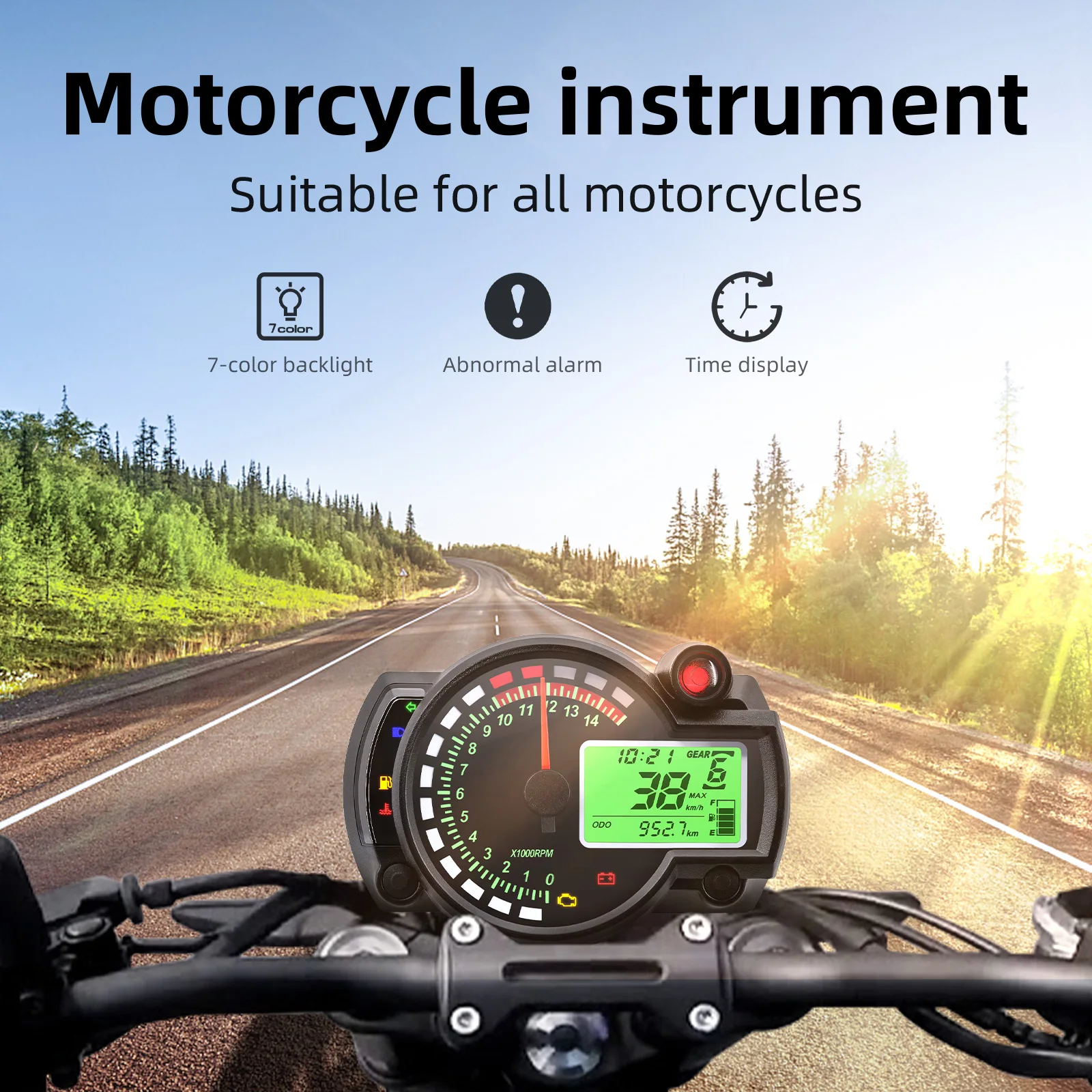 Velocímetro Universal para motocicleta de 12v para Honda Suzuki Yamaha Kawasaki, odómetro Digital LCD de 7 colores, medidor de tablero de Moto - imagen 3