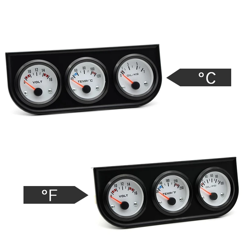 Kit triple reloj agua, presión aceite y voltímetro bisel negro