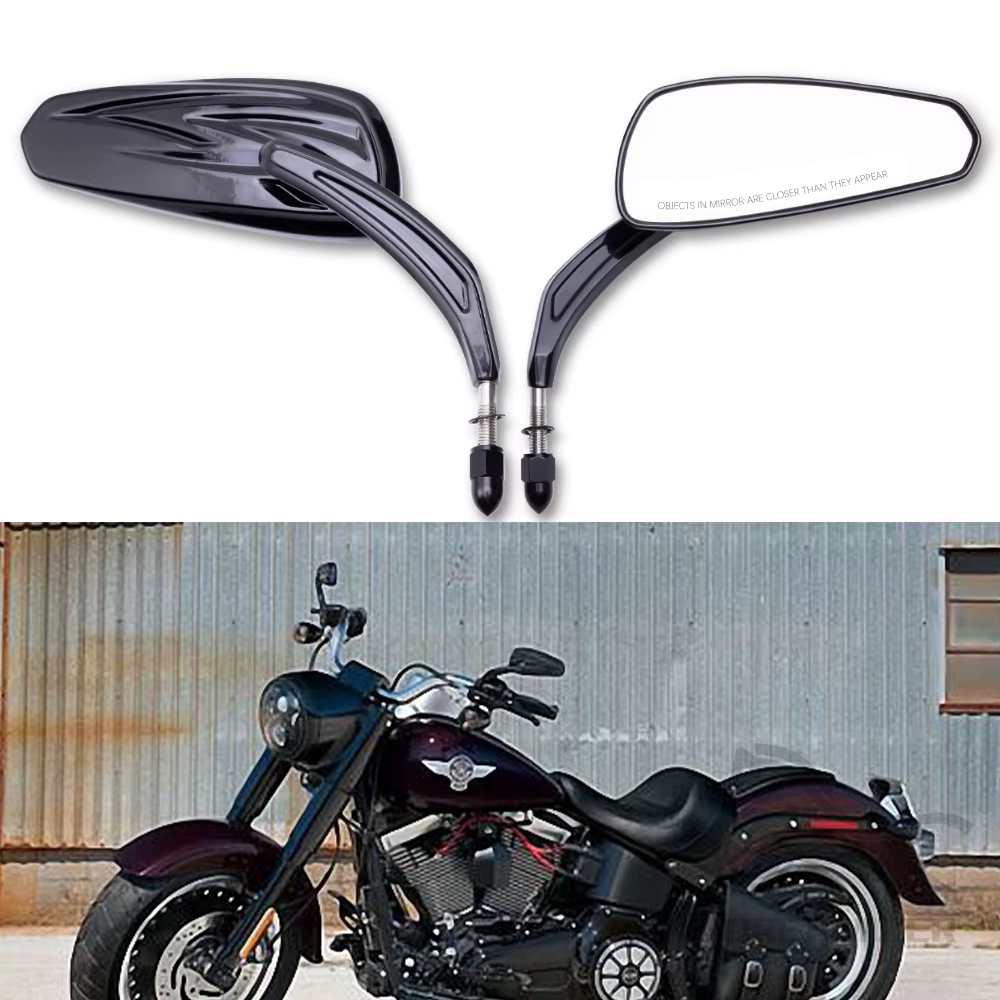 Espejos laterales cromados y negros para Harley-Davidson Softail, Dyna y Touring - imagen 2