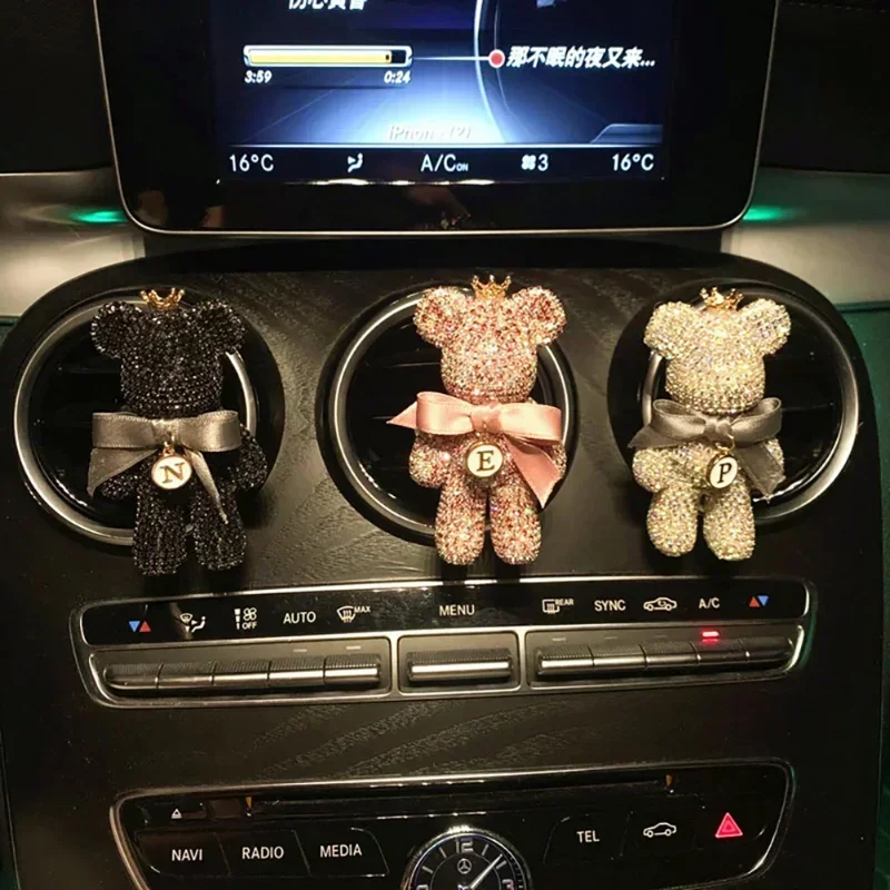Colgante espejo para coche con motivo oso sombrío, diamante - imagen 4