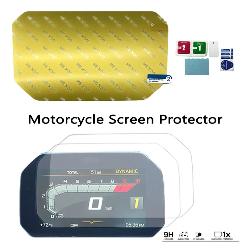 Protector de pantalla TPU instalado en el panel de una motocicleta BMW
