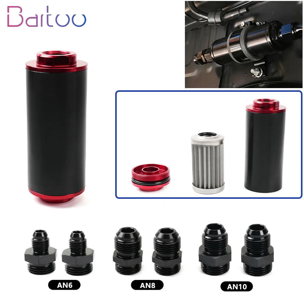 Filtro de combustible en línea de aluminio con adaptador AN universal