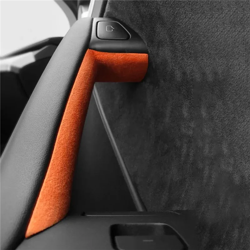 AEF3-Para Tesla Model 3 Y 2018-2023 manija de puerta interior pegatina cubierta protectora Interior gamuza italiana Interior de coche piezas negras Accesso - imagen 3